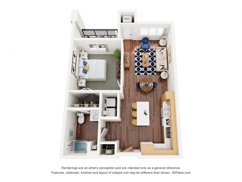 Floor plan for 1 bed, 1 bath, 704 sqft